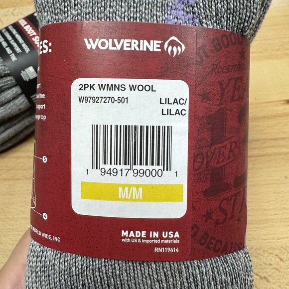 Wolverine Women's Wool Boot Socks sz M 6-9 Grey/Purple 2 Packs, 4 Pairs Total - Picture 3 of 5